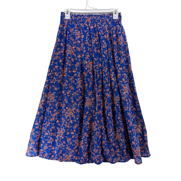 Berthie Paris Maxi Skirt 4 Blue Floral Sheer High Slit Long Lined Bohemian Retro - Picture 6 of 15